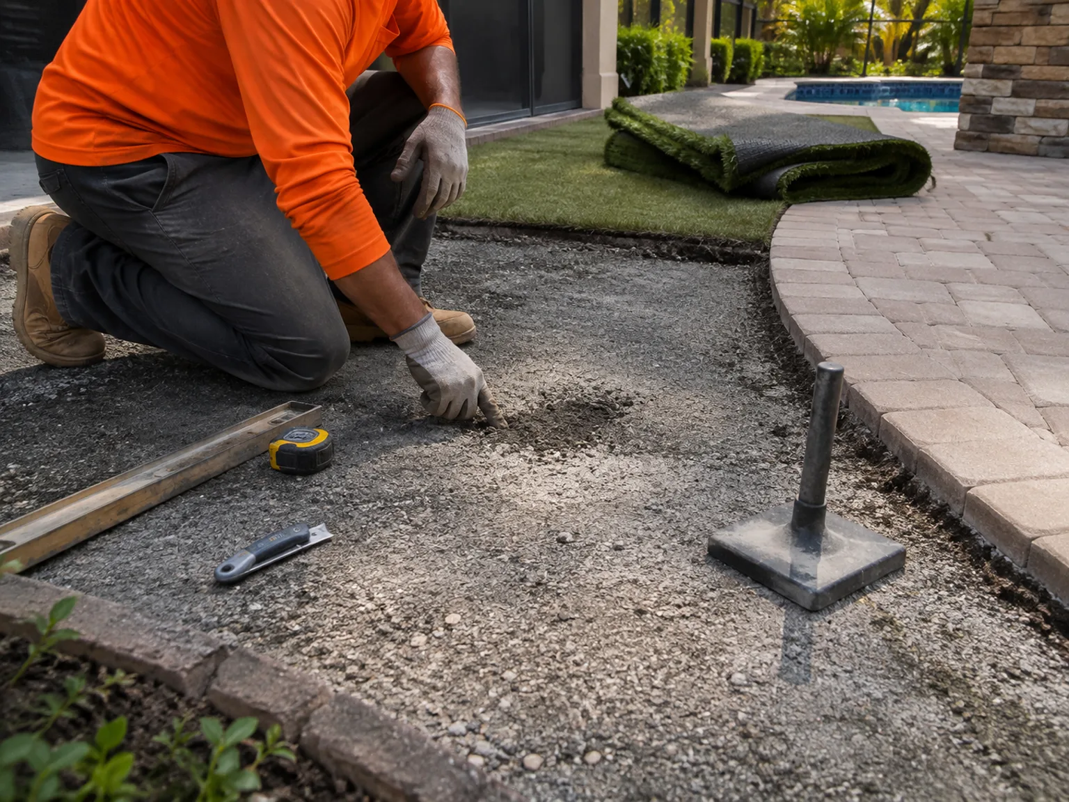 Turf replacement base diagnosis with existing material lifted for inspection.